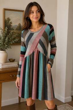 Egs California Women's Size XL Striped Long Sleeve Sweater Dress Babydoll